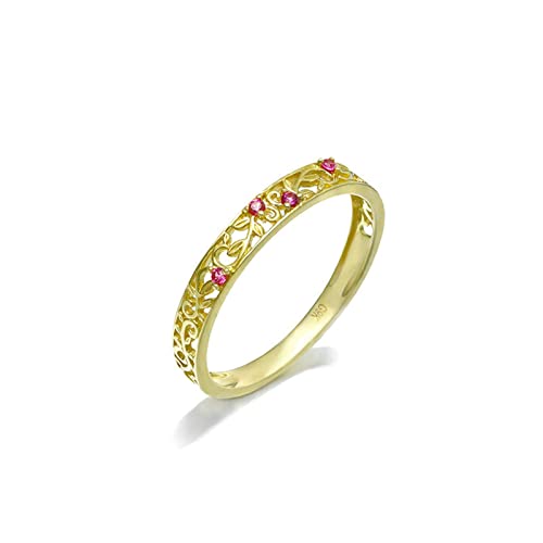 Beydodo Damen Ringe 585 Gelbgold, Hochzeit Ring Frauen Filigran mit Rot Korund Eheringe Verlobungsringe Nickelfrei Gr.62 von Beydodo