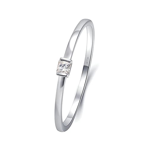 Beydodo Damen Ringe 585 Weißgold, Hochzeit Ring Frauen Schmal Solitär mit Diamant 0.01ct Eheringe Verlobungsringe Nickelfrei Größe 63 von Beydodo