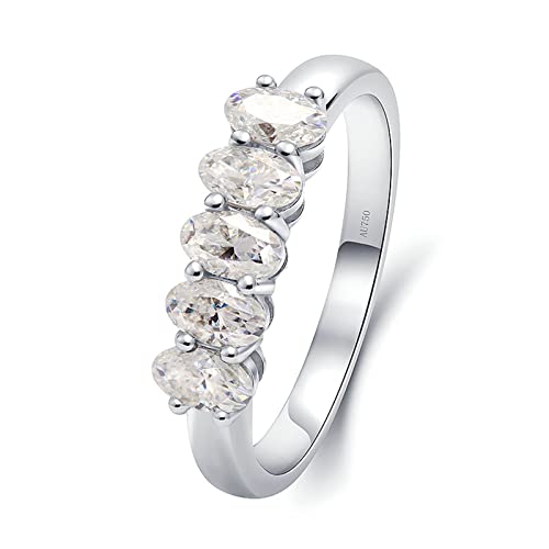 Beydodo Damen Ringe 750 Weißgold, Hochzeit Ring Frauen mit 5 Steine 1.5ct Oval Moissanit Eheringe Verlobungsringe Nickelfrei Größe 47 (15.0) von Beydodo