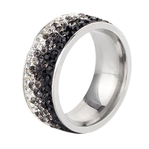 Beydodo Damen Ringe Edelstahl, Frauen Ring 8MM mit Schwarz Weiß Zirkonia Freundschaftsring Ring Personalisiert Silber Gr.52 (16.6) von Beydodo