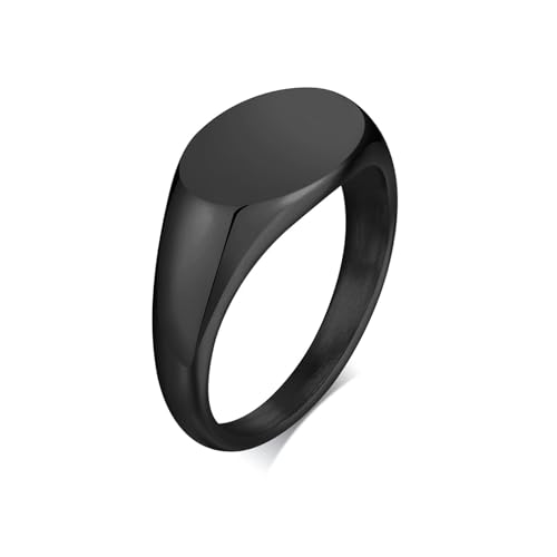 Beydodo Damen Ringe Edelstahl, Frauen Ring Personalisiert 9MM Oval Siegelring Freundschaftsringe Schwarz Ring Nickelfrei Gr.54 (17.2) von Beydodo