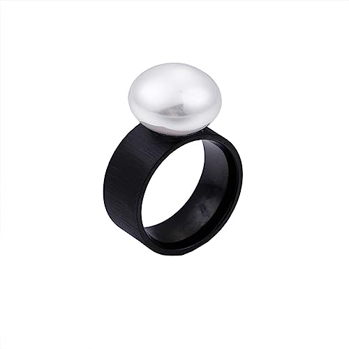 Beydodo Damen Ringe Edelstahl, Ring Personalisiert 10MM Solitär mit Perle Freundschaftsringe Schwarz Ring Hochzeit und Verlobung Größe 54 (17.2) von Beydodo