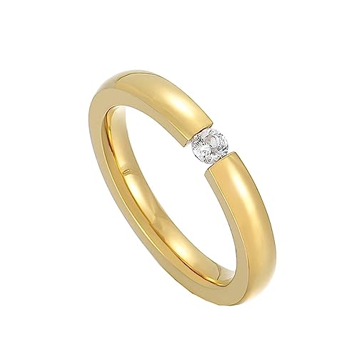 Beydodo Damen Ringe Edelstahl, Ring Personalisiert 3MM Solitär mit Zirkonia Freundschaftsringe Gold Ring Hochzeit und Verlobung Größe 60 (19.1) von Beydodo