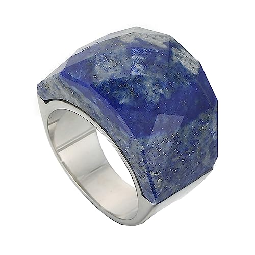 Beydodo Damen Ringe Edelstahl, Ring Personalisiert Breit mit Dunkelblau Stein Siegelring Freundschaftsringe Silber Ring Hochzeit und Verlobung Größe 60 (19.1) von Beydodo
