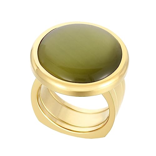 Beydodo Damen Ringe Edelstahl, Ring Personalisiert Breit mit Olivgrün Stein Siegelring Freundschaftsringe Gold Ring Hochzeit und Verlobung Größe 54 (17.2) von Beydodo