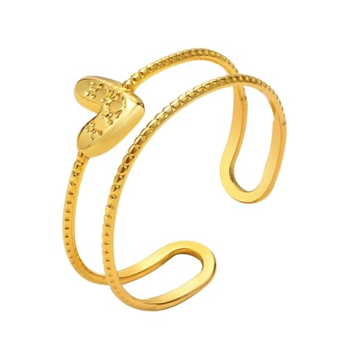 Beydodo Damen Ringe Edelstahl Vergoldet, Frauen Ring Personalisiert Herz Wickelring Freundschaftsringe Gold Ring Nickelfrei Einstellbar von Beydodo