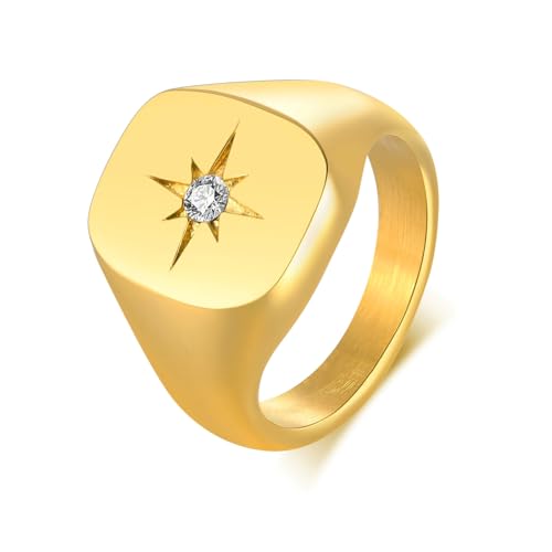 Beydodo Damen Ringe Edelstahl Vergoldet, Frauen Ring Personalisiert Oktagram mit Zirkonia Siegelring Freundschaftsringe Gold Ring Nickelfrei Gr.54 (17.2) von Beydodo