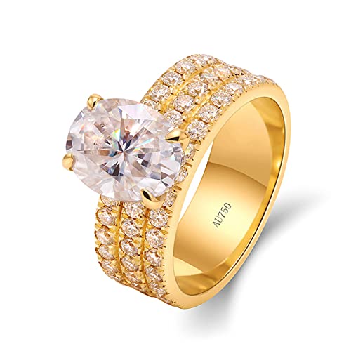 Beydodo Damen Ringe Gold 750 Echtgold, Verlobungsring Breit 4-Steg-Krappenfassung mit 2ct Oval Moissanit Hochzeitsringe Eheringe Nickelfrei Größe 54 (17.2) von Beydodo