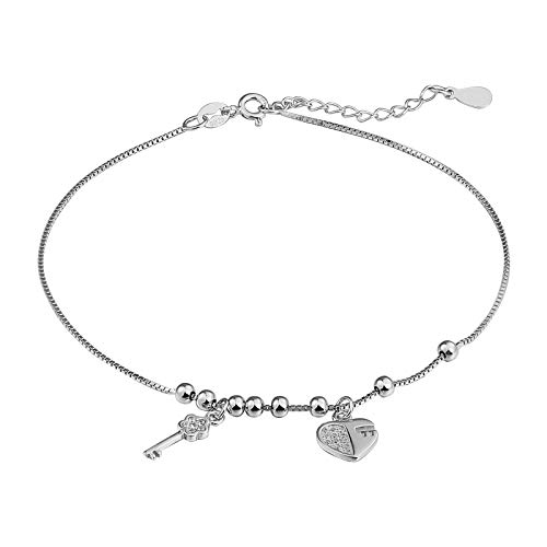 Beydodo Echt Silber 925 Fußketten Silber Anhänger Herz und Schlüssel Zirkonia Fußschmuck Damen Fußkette Charm von Beydodo