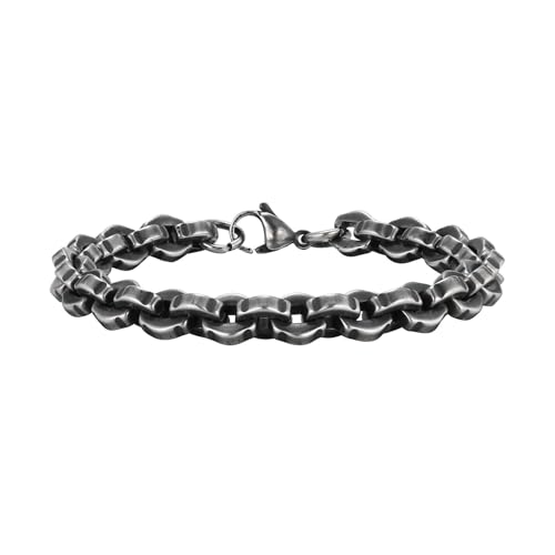 Beydodo Edelstahl Armbänder Antik Silber 21CM, Herren Armband Personalisiert 8.7MM Bohnenkette Gliederarmband Partnerarmband Charm Armbänder für Männer von Beydodo