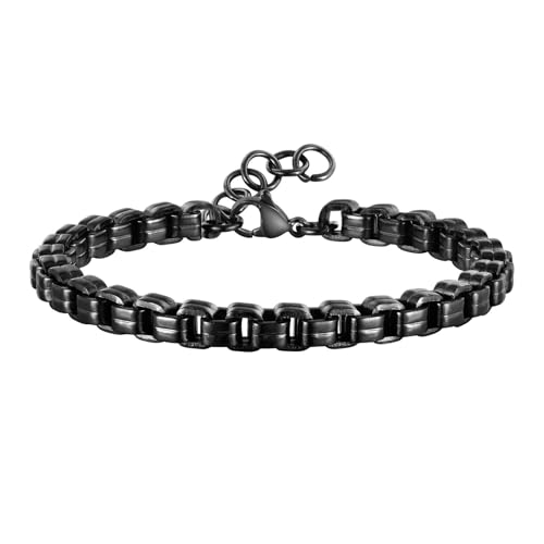 Beydodo Edelstahl Armbänder Schwarz 21CM, Herren Armband Personalisiert 5.3MM Erbskette Gliederarmband Partnerarmband Charm Armbänder für Männer von Beydodo