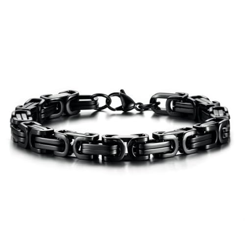 Beydodo Edelstahl Armbänder Schwarz 23CM, Herren Armband Personalisiert 8.5MM Byzantinische Kette Gliederarmband Partnerarmband Charm Armbänder für Männer von Beydodo