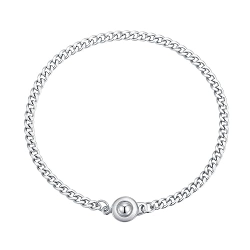 Beydodo Edelstahl Armbänder Silber 20.5CM, Herren Armband Personalisiert 3.6MM Panzerkette mit Druckknopf Partnerarmband Charm Armbänder für Männer von Beydodo