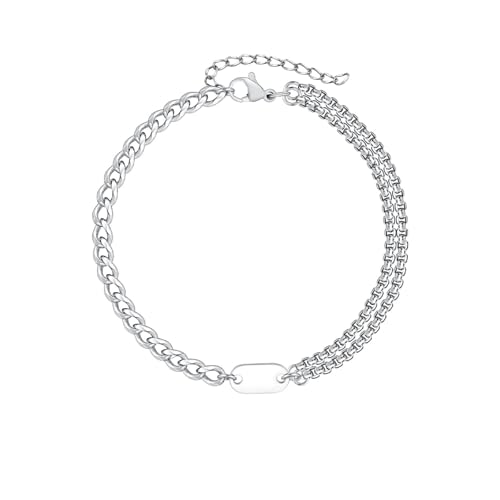 Beydodo Edelstahl Armbänder Silber 22CM, Herren Armband Personalisiert mit Medaillen Partnerarmband Charm Armbänder für Männer von Beydodo