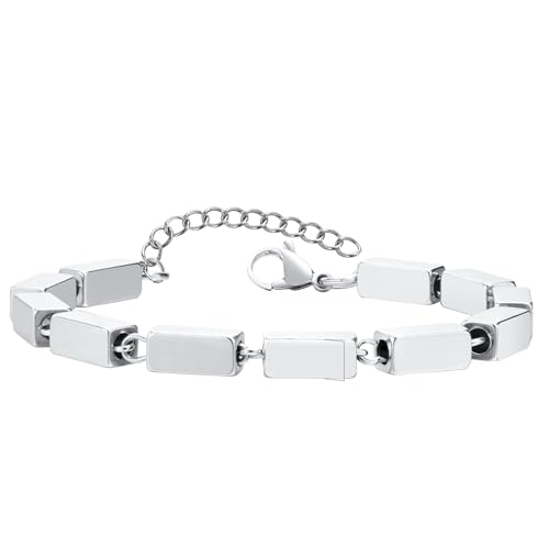 Beydodo Edelstahl Armbänder Silber 23CM, Herren Armband Personalisiert mit Würfel Gliederarmband Partnerarmband Charm Armbänder für Männer von Beydodo