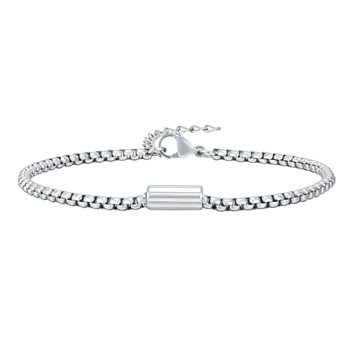 Beydodo Edelstahl Armbänder Silber 26CM, Herren Armband Personalisiert mit Zylinder Erbskette Partnerarmband Charm Armbänder für Männer von Beydodo