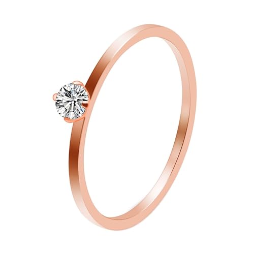 Beydodo Edelstahl Damen Ring Freundschaft, Frauen Ringe 1MM Schmal Solitär mit Zirkonia Partnerringe Rosegold Ring Personalisiert Nickelfrei Größe 54 (17.2) von Beydodo