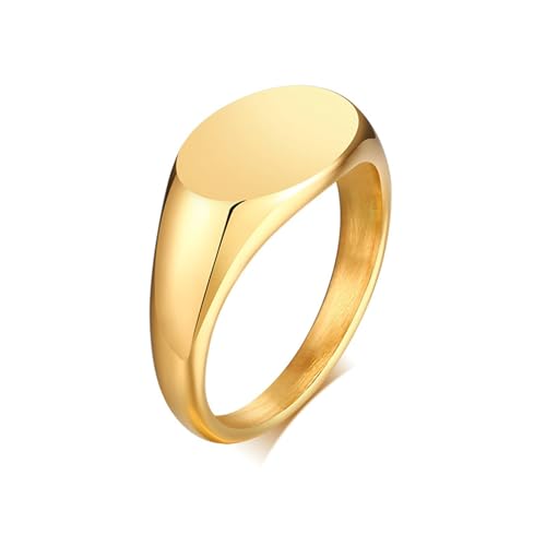 Beydodo Edelstahl Damen Ring Gold, Frauen Ringe Personalisiert 9MM Oval Siegelring Partnerringe Hochzeit Ring Größe 54 (17.2) von Beydodo