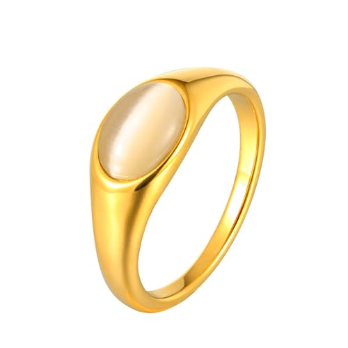 Beydodo Edelstahl Damen Ring Gold, Frauen Ringe Personalisiert Solitär mit Weiß Achat Partnerringe Hochzeit Ring Größe 52 (16.6) von Beydodo