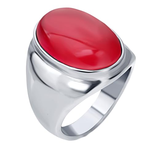 Beydodo Edelstahl Herren Damen Ring Freundschaft, Unisex Ringe 23MM mit Rot Oval Stein Partnerringe Silber Ring Personalisiert Nickelfrei Größe 62 (19.7) von Beydodo