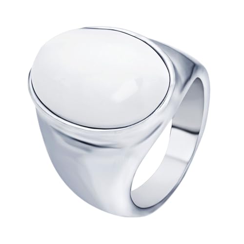 Beydodo Edelstahl Herren Damen Ring Freundschaft, Unisex Ringe 23MM mit Weiß Oval Stein Partnerringe Silber Ring Personalisiert Nickelfrei Größe 57 (18.1) von Beydodo