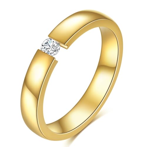 Beydodo Edelstahl Herren Damen Ring Freundschaft, Unisex Ringe 3MM Solitär mit Zirkonia Partnerringe Gold Ring Personalisiert Nickelfrei Größe 60 (19.1) von Beydodo