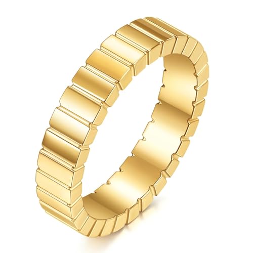 Beydodo Edelstahl Herren Damen Ring Freundschaft, Unisex Ringe 4MM Kariert Partnerringe Gold Ring Personalisiert Nickelfrei Größe 52 (16.6) von Beydodo