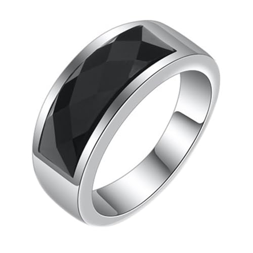 Beydodo Edelstahl Herren Damen Ring Freundschaft, Unisex Ringe 8.5MM mit Schwarz Stein Partnerringe Silber Ring Personalisiert Nickelfrei Größe 60 (19.1) von Beydodo