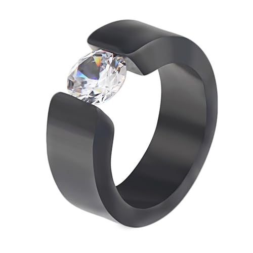 Beydodo Edelstahl Herren Damen Ring Freundschaft, Unisex Ringe 8MM Solitär mit Zirkonia Partnerringe Schwarz Ring Personalisiert Nickelfrei Größe 65 (20.7) von Beydodo