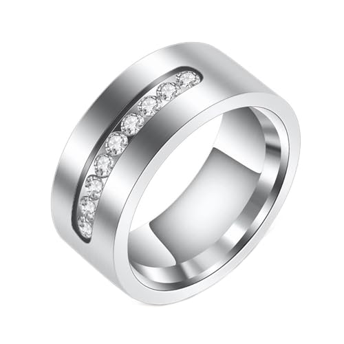 Beydodo Edelstahl Herren Damen Ring Freundschaft, Unisex Ringe Breit 8MM mit Zirkonia Partnerringe Silber Ring Personalisiert Nickelfrei Größe 62 (19.7) von Beydodo