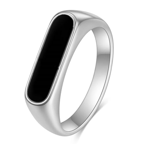 Beydodo Edelstahl Herren Damen Ring Freundschaft, Unisex Ringe Siegelring 5MM mit Emaille Partnerringe Silber Ring Personalisiert Nickelfrei Größe 57 (18.1) von Beydodo