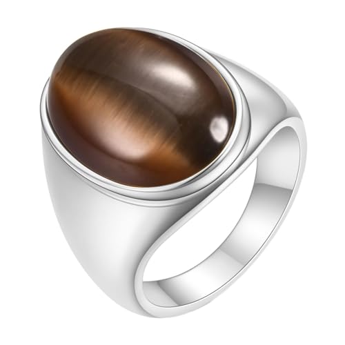 Beydodo Edelstahl Herren Damen Ring Freundschaft, Unisex Ringe mit Oval Katzenauge Partnerringe Silber Ring Personalisiert Nickelfrei Größe 65 (20.7) von Beydodo