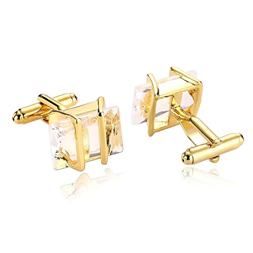 Beydodo Edelstahl Herren Manschettenknöpfe Hochzeit Rechteck Zirkonia Manschettenknöpfen Weiß Gold von Beydodo