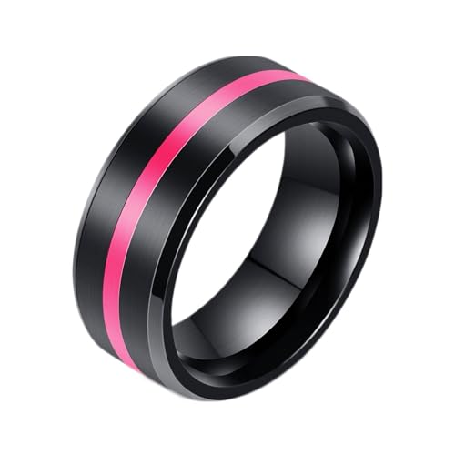 Beydodo Edelstahl Herren Ring Freundschaft, Männer Ringe 8MM Gebürstet mit Rosa Emaille Partnerringe Schwarz Ring Personalisiert Nickelfrei Größe 65 (20.7) von Beydodo