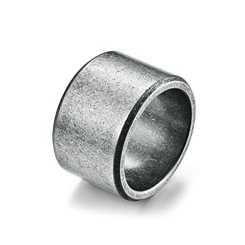 Beydodo Edelstahl Herren Ring Freundschaft, Männer Ringe Breit 15MM Matt Bandring Partnerring Vintage Silber Ring Personalisiert Größe 65 (20.7) von Beydodo
