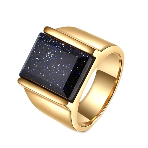 Beydodo Edelstahl Herren Ring Freundschaft, Männer Ringe Siegelring 15MM mit Lapislazuli Partnerringe Gold Ring Personalisiert Nickelfrei Größe 57 (18.1) von Beydodo