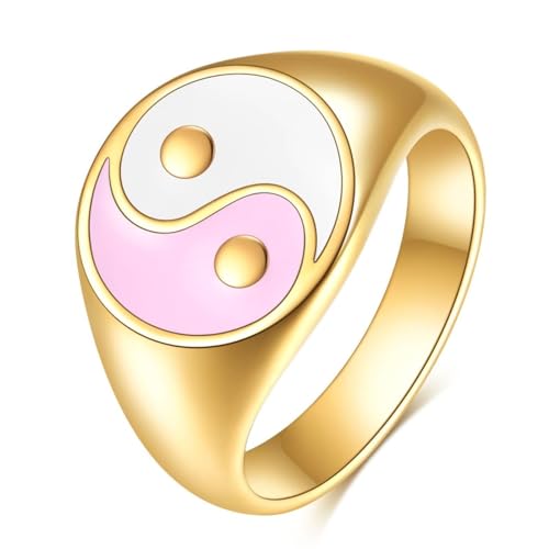 Beydodo Edelstahl Herren Ring Freundschaft, Männer Ringe Yin Yang 13MM Partnerringe Gold Ring Personalisiert Nickelfrei Größe 54 (17.2) von Beydodo