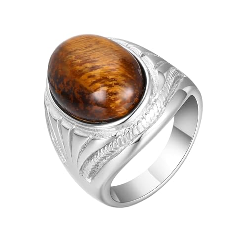 Beydodo Edelstahl Herren Ring Freundschaft, Männer Ringe mit Oval Tigerauge Sieglring Partnerringe Silber Ring Personalisiert Größe 62 (19.7) von Beydodo