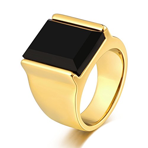 Beydodo Edelstahl Herren Ring Personalisiert mit Stein, Gold Ring Gothic Freundschaftsring Solitärring mit Rechteck Zirkonia Größe 67 (21.3) von Beydodo