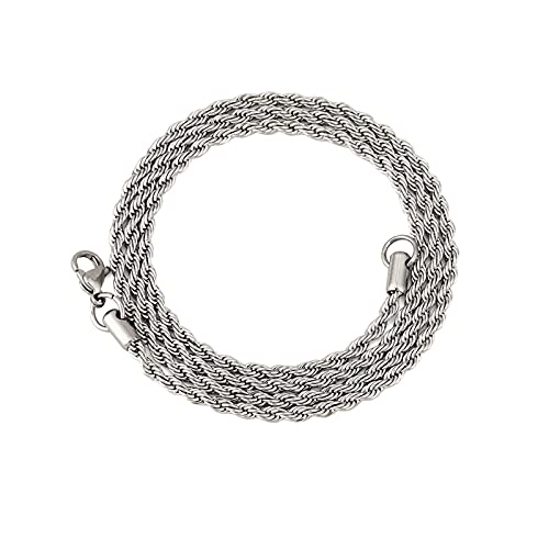 Beydodo Edelstahl Kette ohne Anhänger, 3MM Kordelkette Silber Halskette Herren Hip Hop Partnerkette 60CM von Beydodo