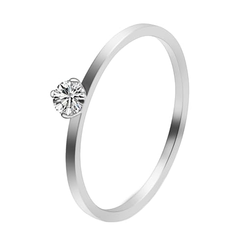 Beydodo Edelstahl Ringe Damen, Frauen Ring Solitär mit Zirkonia Schmal 1MM Partner Ring Personalisiert Silber Gr.54 (17.2) von Beydodo