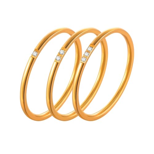Beydodo Edelstahl Ringe Damen, Frauen Ring Vergoldet Schmal mit Zirkonia Partner Ringe Personalisiert Gold Gr.52 (16.6) von Beydodo