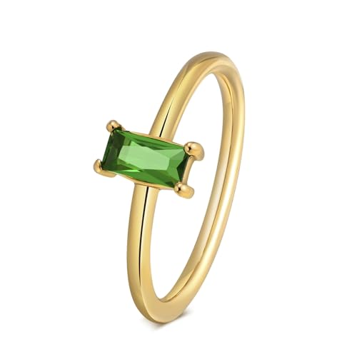 Beydodo Edelstahl Ringe Damen, Frauen Ring Vergoldet Solitär mit Grün Zirkonia Partner Ringe Personalisiert Gold Gr.57 (18.1) von Beydodo