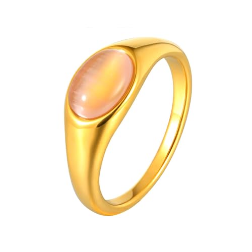 Beydodo Edelstahl Ringe Damen, Frauen Ring Vergoldet Solitär mit Rosa Katzenaugenstein Partner Ringe Personalisiert Gold Gr.57 (18.1) von Beydodo