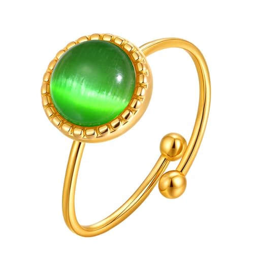 Beydodo Edelstahl Ringe Damen, Frauen Ring Vergoldet mit Katzenaugenstein Offen Partner Ringe Personalisiert Gold Einstellbar von Beydodo