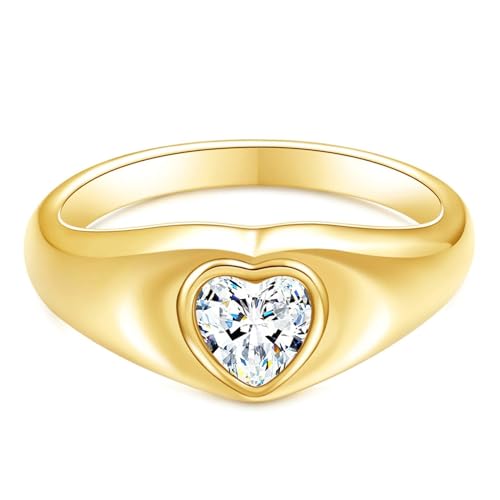 Beydodo Edelstahl Ringe Damen, Ring Personalisiert Herz mit Zirkonia Partnerringe Gold Ringe Nickelfrei für Frauen Größe 62 (19.7) von Beydodo