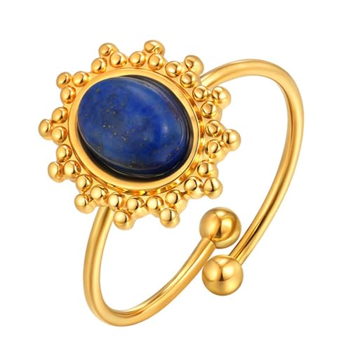 Beydodo Edelstahl Ringe Damen Vergoldet, Ring PersonalisiertBlume mit Katzenaugenstein Offen Partnerringe Frauen Ringe Gold Nickelfrei Verstellbar von Beydodo