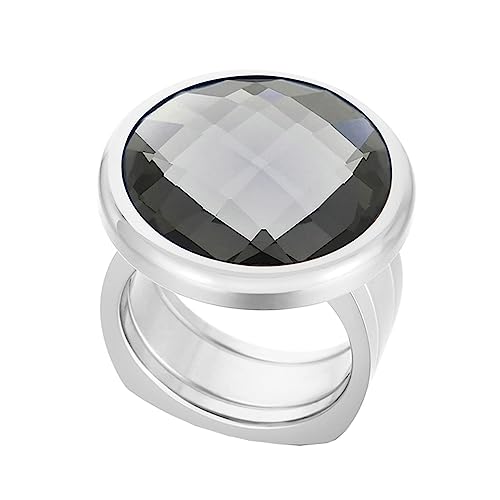 Beydodo Edelstahl Ringe Frauen, Ring Personalisiert Breit mit Grau Glas Siegelring Partnerringe Damen Ringe Silber Nickelfrei Gr.52 (16.6) von Beydodo