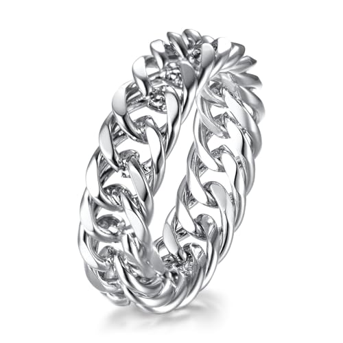 Beydodo Edelstahl Ringe Frauen, Ring Personalisiert Kette 6MM Freundschaftsringe Partnerringe Damen Ringe Silber Größe 62 (19.7) von Beydodo