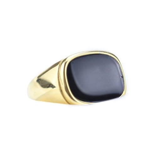 Beydodo Edelstahl Ringe Herren, Männer Ring 14MM mit Schwarz Stein Partner Ring Personalisiert Gold Gr.62 (19.7) von Beydodo